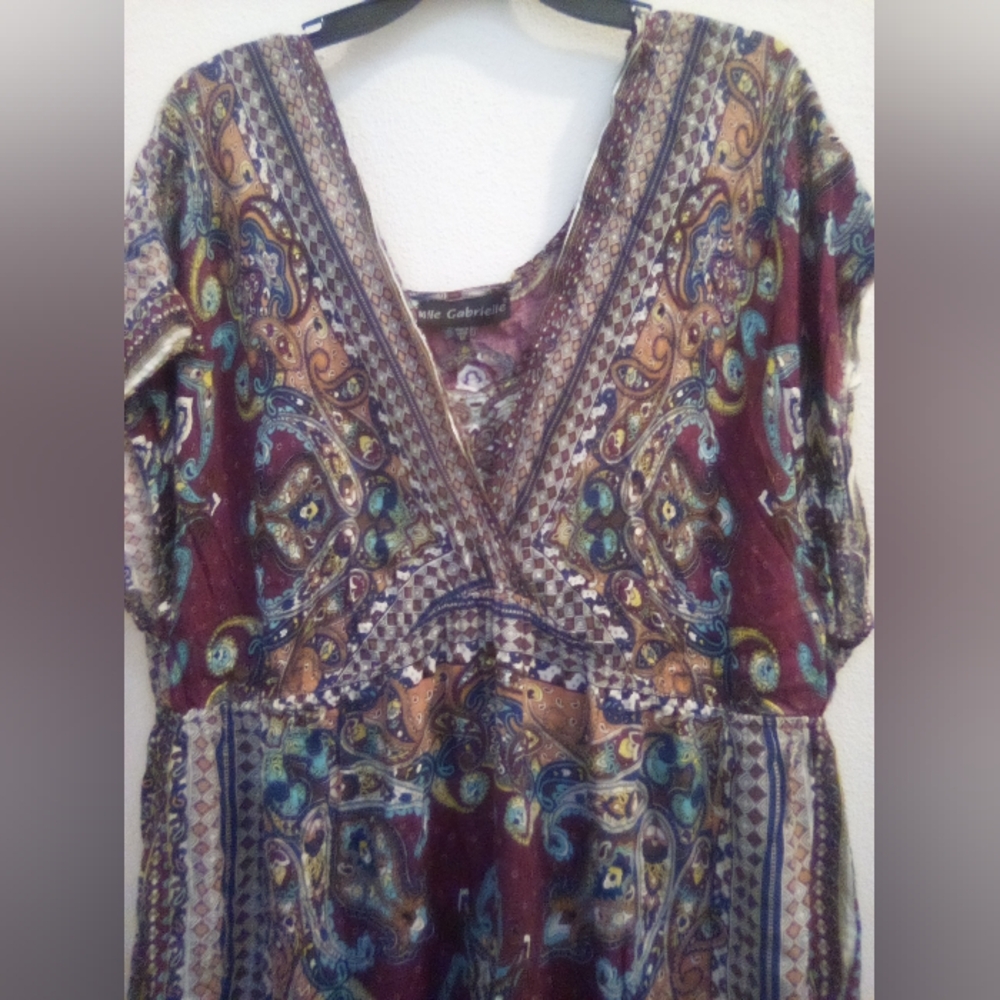 Mlle Gabrielle Deep V-Neck Tunic Mini Dress Size 3X 100% Rayon Bohemian Vacation